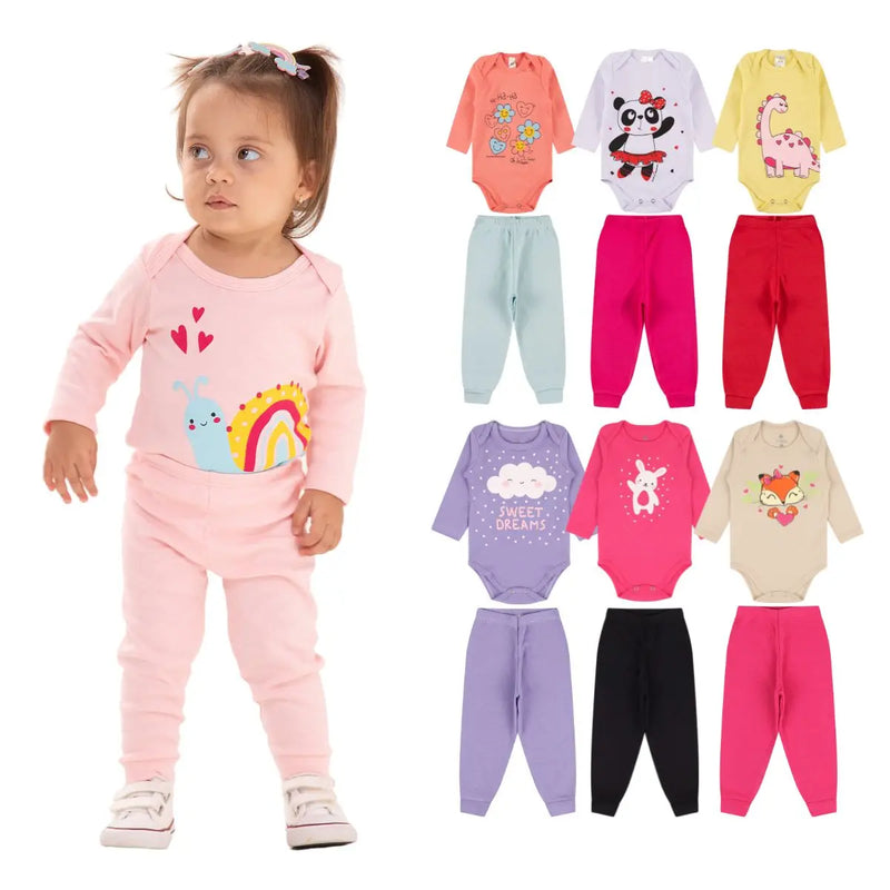 Kit de Roupas para Bebê Menina – 10 Peças (5 Bodys Longos + 5 Calças)
Conjunto Encantador de Roupas para Bebê