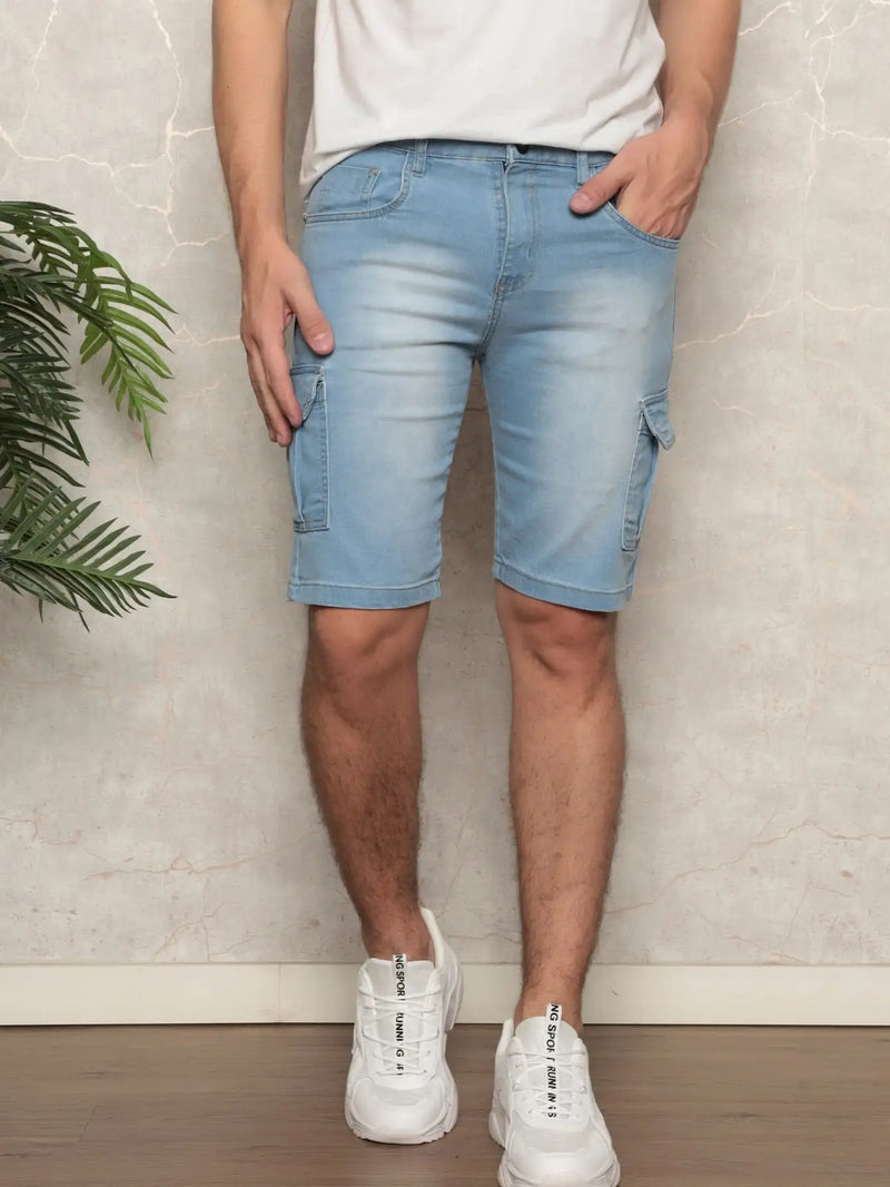 Shorts Bermuda Jeans Cargo Masculina – Lavagem Clara, Conforto e Estilo Premium