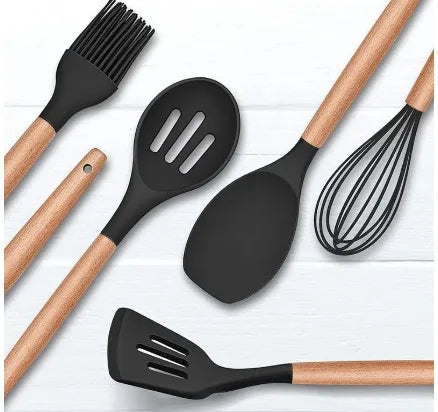 Kit de Utensílios de Cozinha em Silicone – 12 Peças (Colher, Espátula e Mais) com Suporte – Livre de BPA e Antiaderente