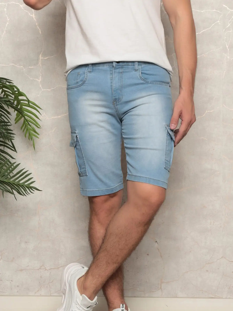 Shorts Bermuda Jeans Cargo Masculina – Lavagem Clara, Conforto e Estilo Premium