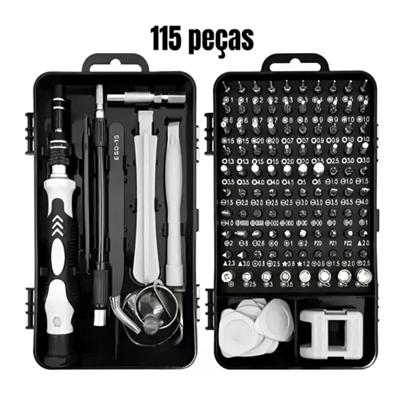 Kit de Ferramentas de Precisão com 115 Peças – Perfeito para Reparação de Celulares, iPhones, Notebooks, Tablets, Consoles PS4/PS5, Relógios e Eletroeletrônicos!