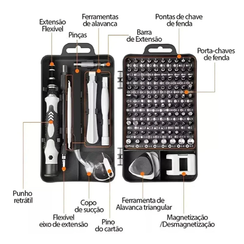 Kit de Ferramentas de Precisão com 115 Peças – Perfeito para Reparação de Celulares, iPhones, Notebooks, Tablets, Consoles PS4/PS5, Relógios e Eletroeletrônicos!